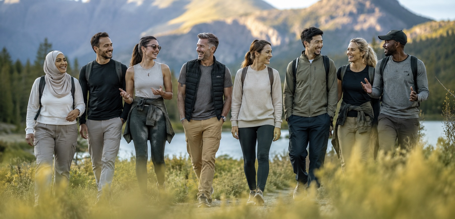 A group of forum members walking together outdoors